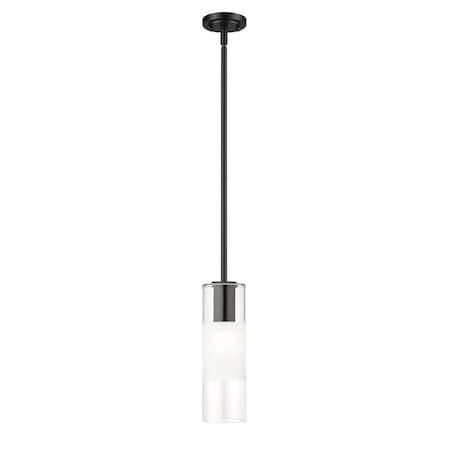 Z-Lite Alton Pendant, 1-Light, 4.75 In.W x 14.25 In.H, Matte Black/Clear+Frosted 824P-ROD-MB